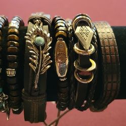 6pcs Vintage Western Style Bracelet Set Turquoise & Wooden Beads