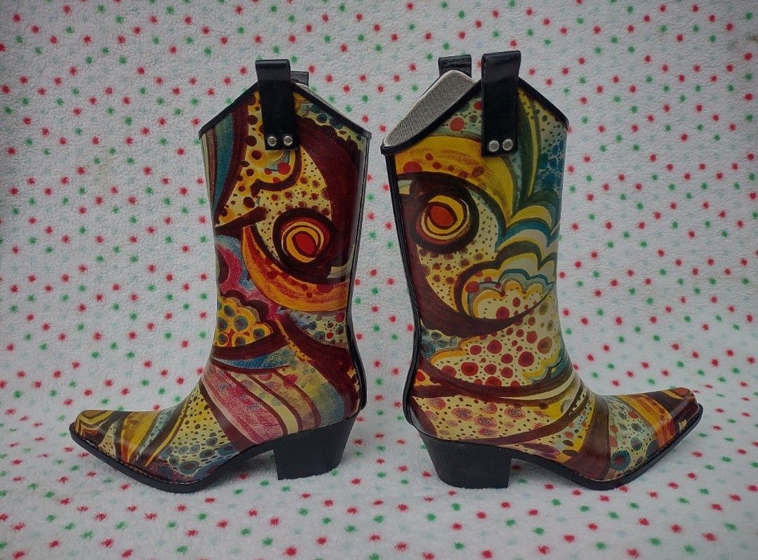 Nomad Women Rubber Rain Boots Western Waterproof Cowboy BOHO Hippie Chic Size 6