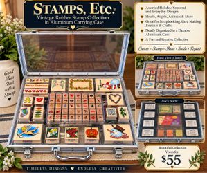 Stamps Etc. Vintage Rubber Stamp Collection in Aluminum Case