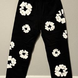 Black And White Denim Uncuffed Sweats