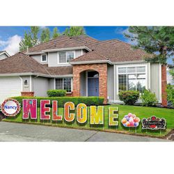 Outdoor Welcome Yard Sign with Stakes Support Custom Sign- Welcome Theme Party Decoration