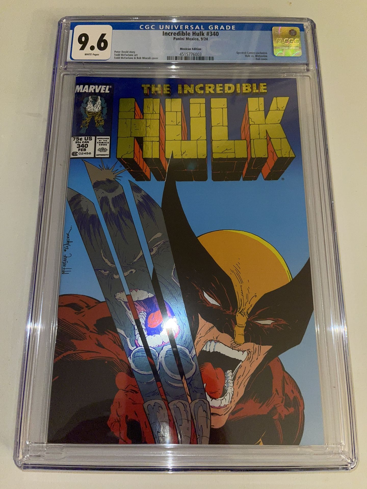 INCREDIBLE HULK #340 NYCC Panini Mexican FOIL Edition Limited to 1000 CGC 9.6
