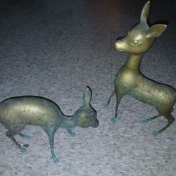 11 Inch Tall Solid Brass Set Of Deer