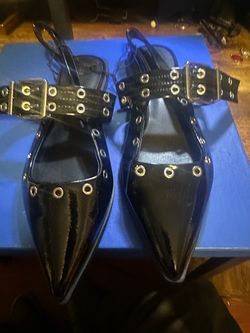Black Patent Leather Pointed-Toe Slingback Flats