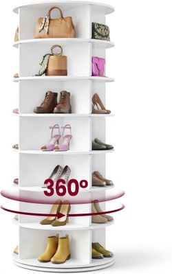 7-Tier Rotating Shoe Rack Tower, Free Standing 360 Degree Spinning Shoe Organizer, Lazy Susan Bag Display Storage Rack, for Corners, Closets, Small Sp