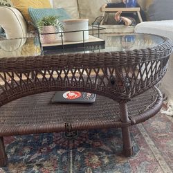 Glass Top Wicker Coffee Table 