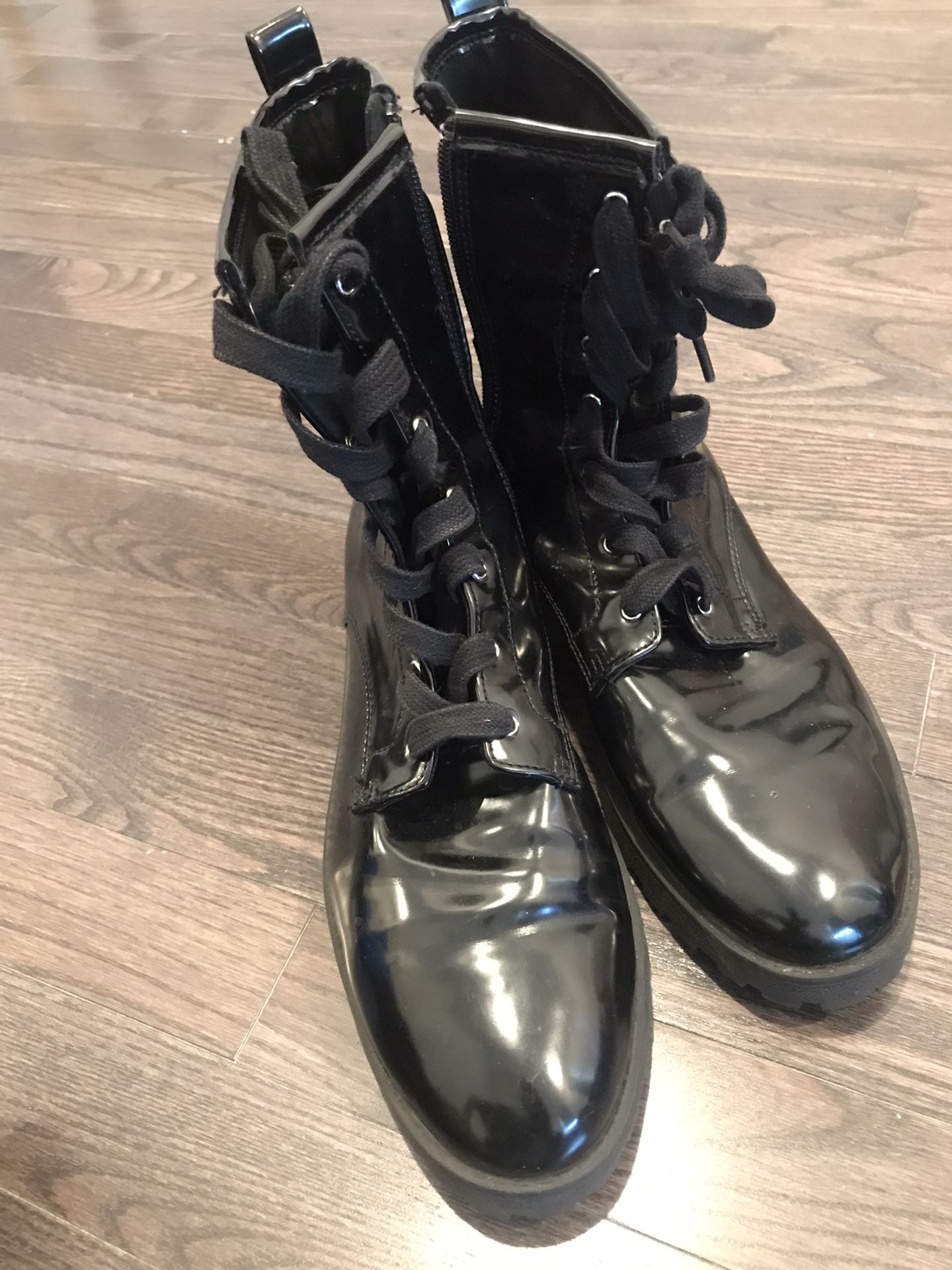 Shiny Black Combat Boots