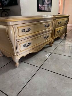 Pair Of Vintage Nightstands With Marble Top- 39”Lx20”Wx23.5”H
