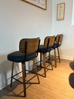 Set of 3 Modern Counter Height Bar Stools – Black & Wood