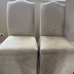 Two Light Beige Suede-Like, Fabric Chairs