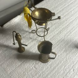 3 Pcs Of Brass Dollhouse Accessories Wash Basin With Pitcher
