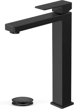 FORIOUS Vessel Sink Single Hole High Faucet with Drain (matte black)