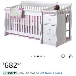 Sorelle Princeton Elite 4-in-1 Crib + Changing Table + Mattress + Toddler Rail + Bedding & Accessories – $375 OBO