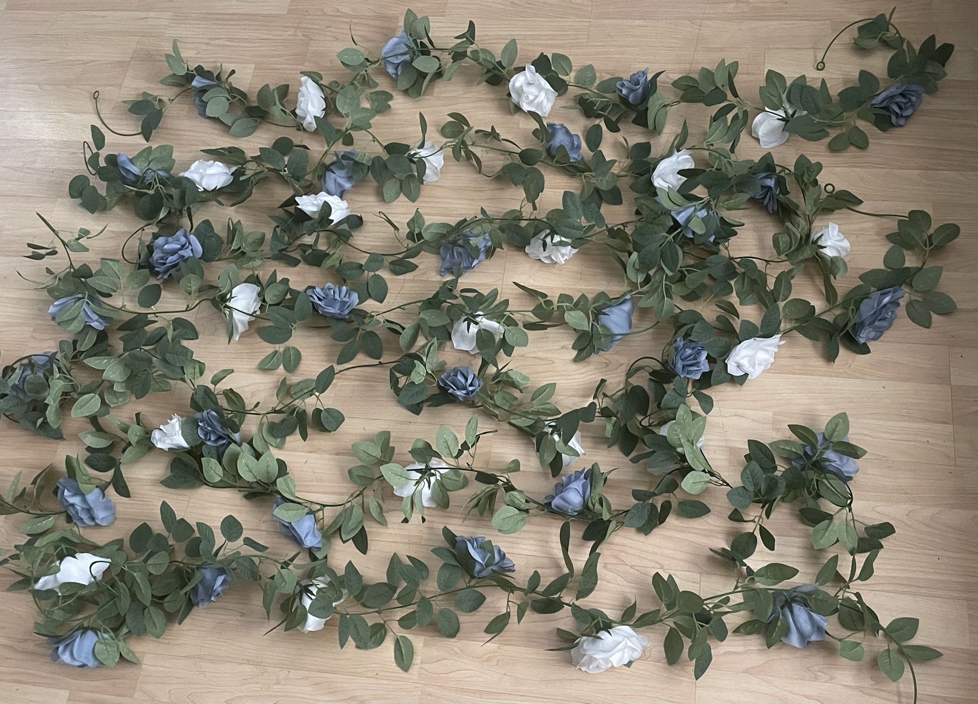 Floral Garland Dusty Blue White Roses Wedding Quincenera Birthday Home Decorations