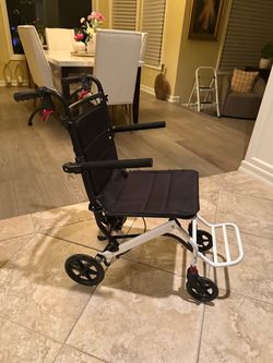 Lightweight Folding Wheelchair, Portable Travel Wheelchair with Adjustable Handle, Seat Belt, Aluminum Frame