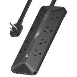 Anker Power Strip with 900J Surge Protector, Flat Plug Extension Cord with Multiple Outlets, 5ft