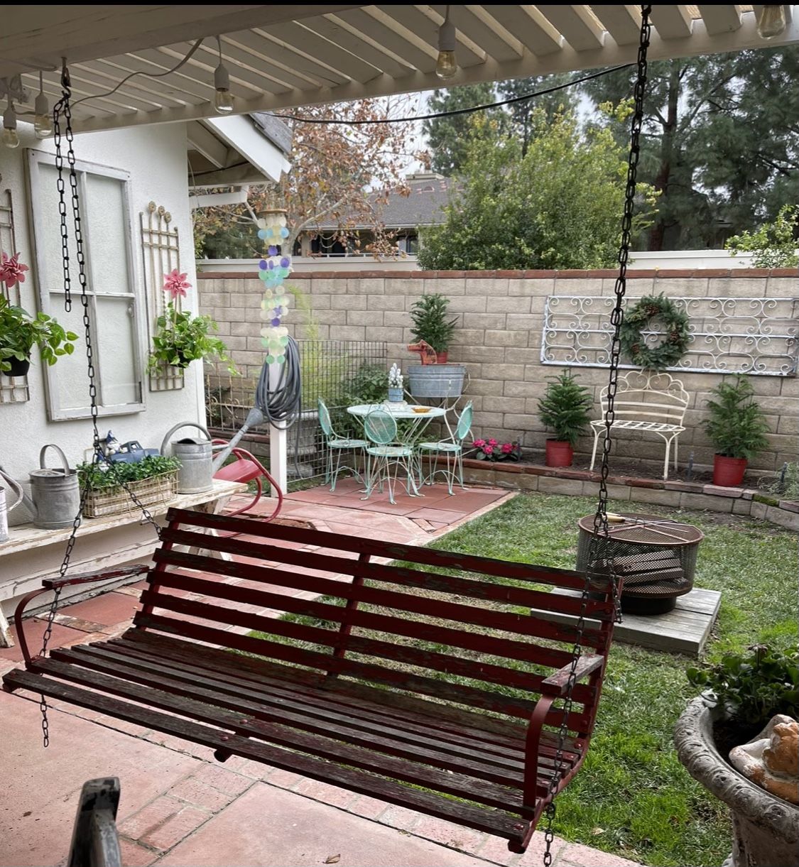 Red Weathered Porch Swing w/ Chain