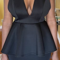Black - Peplum Halter Dress - Size Medium