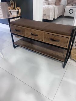 Industrial Storage Bench with 3 Drawers & Cushion