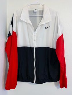 Nike Mens Track Jacket White Red Black Zip Windbreaker Mens Size Large