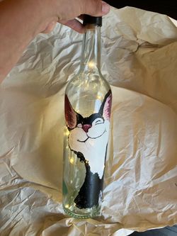 Happy cat hand painted bottle