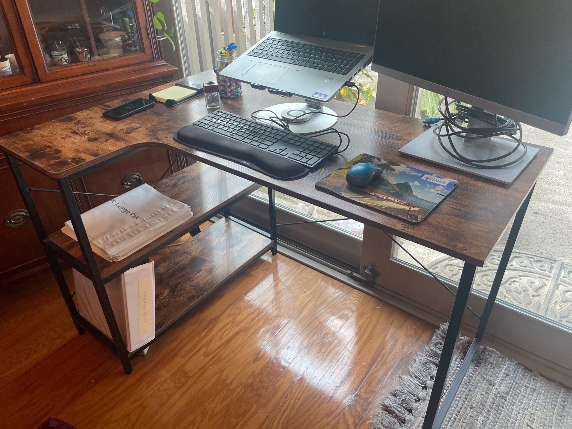 Desk, L-Shaped Wood Tone