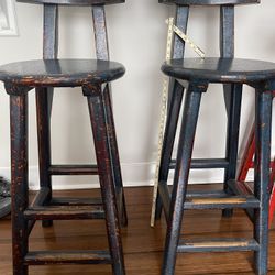 Bar stools blue crackle paint, 30”