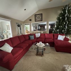 Red Covered Sectional Couch 