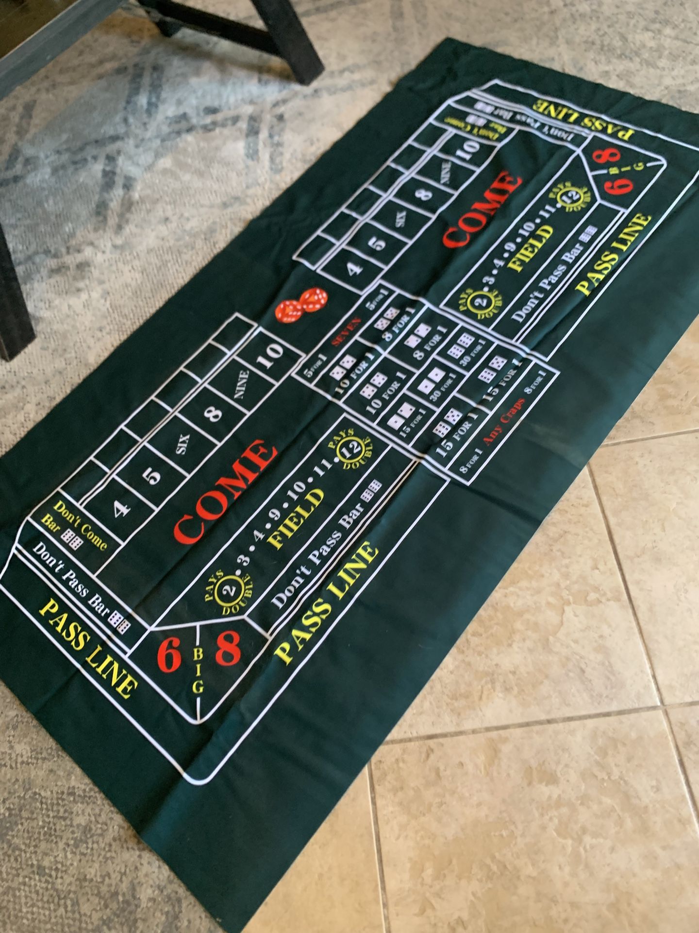 72 X 38 Inches Craps Casino Table Top Felt Mat