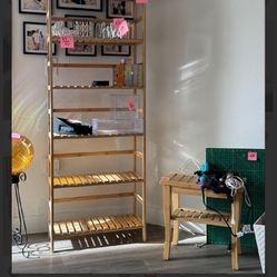 Bamboo  Shelf And Matching Shower  Stool 