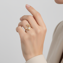 14K Yellow Gold Pearl Abstract Womens Ring