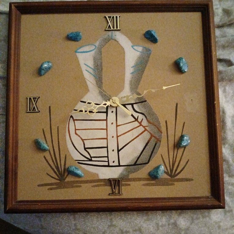 Vintage native american Art Clock Frame 