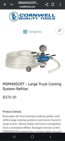 Cornwell Tools Coolant System Refiller&Vacuum