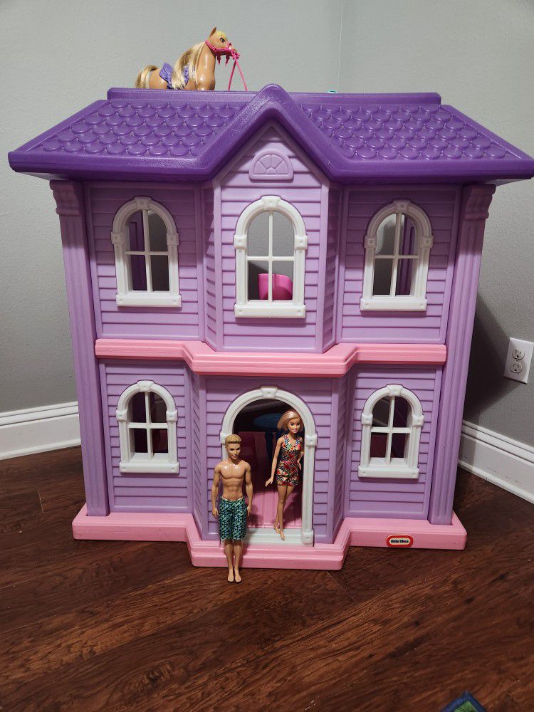 Vintage Little Tikes 3ft Barbie Doll House, Furniture, And Dolls