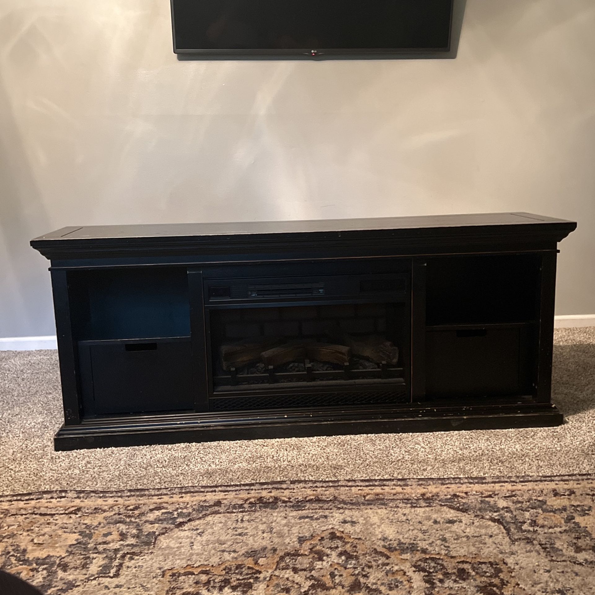 Black Entertainment Center Media Mantel With Fireplace!