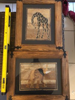 Rustic wood animal prints/wall art/elephant/giraff