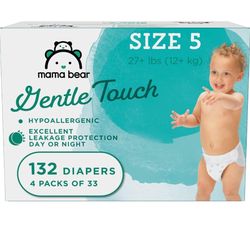 New Mama Bear Gentle Touch Diapers, Hypoallergenic, Size 5, White, 132 Count (4 packs of 33)