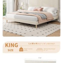 Garvee King Bed Frame with Adjustable Headboard, Velvet Upholstered Platform King Size Bed Frame, Vertical Channel Tufted, Strong Wooden Sl