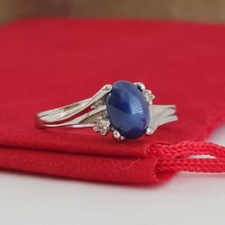 ❤️10k Size 5.75 Lovely Solid White Gold Sapphire Star and Diamonds Ring!/ Anillo de Oro Blanco con 1 Zafiro Star y Diamantes! 👌🎁Post Tags: 10k 14k