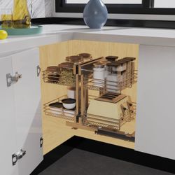 Brand New STORKING Blind Corner Cabinet Pull Out 2 Tier, Left & Right Blind Corner Cabinet Organizer for 18" W, Cabinet Pull Out 4 Shelves, Chrome, Sl