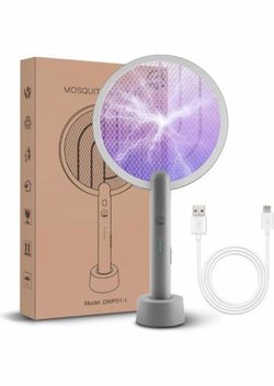 Electric Fly Swatter Racket, Mosiller 2 in 1 Bug Zapper with Type-C Rechargeable Base, 4000V Mosquito Killer