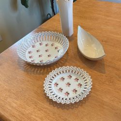 Two Lenox Pieces, Vase, Dish Plus A Matching Set Flower Bowl And Plate