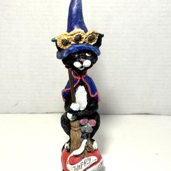 Vintage Kurt S. Adler Skinny Halloween Cat Ceramic Taper Candle Holder Figurine
