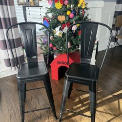 Set Of 24 in. Distressed Black Metal Bar Stool