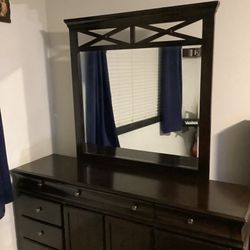 Ashley Furniture Real Mahogany Dresser With Mirror.