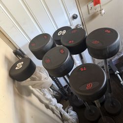 Commercial urethane fixed bars 100,95,90,85,80,75,60, weights 585lbs total