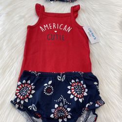 Carter’s 12 Month Baby girl AMERICAN CUTIE 3 piece Outfit 4th of July Patriotic