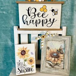 Beautiful bee decor Bee happy sunflowers signs
