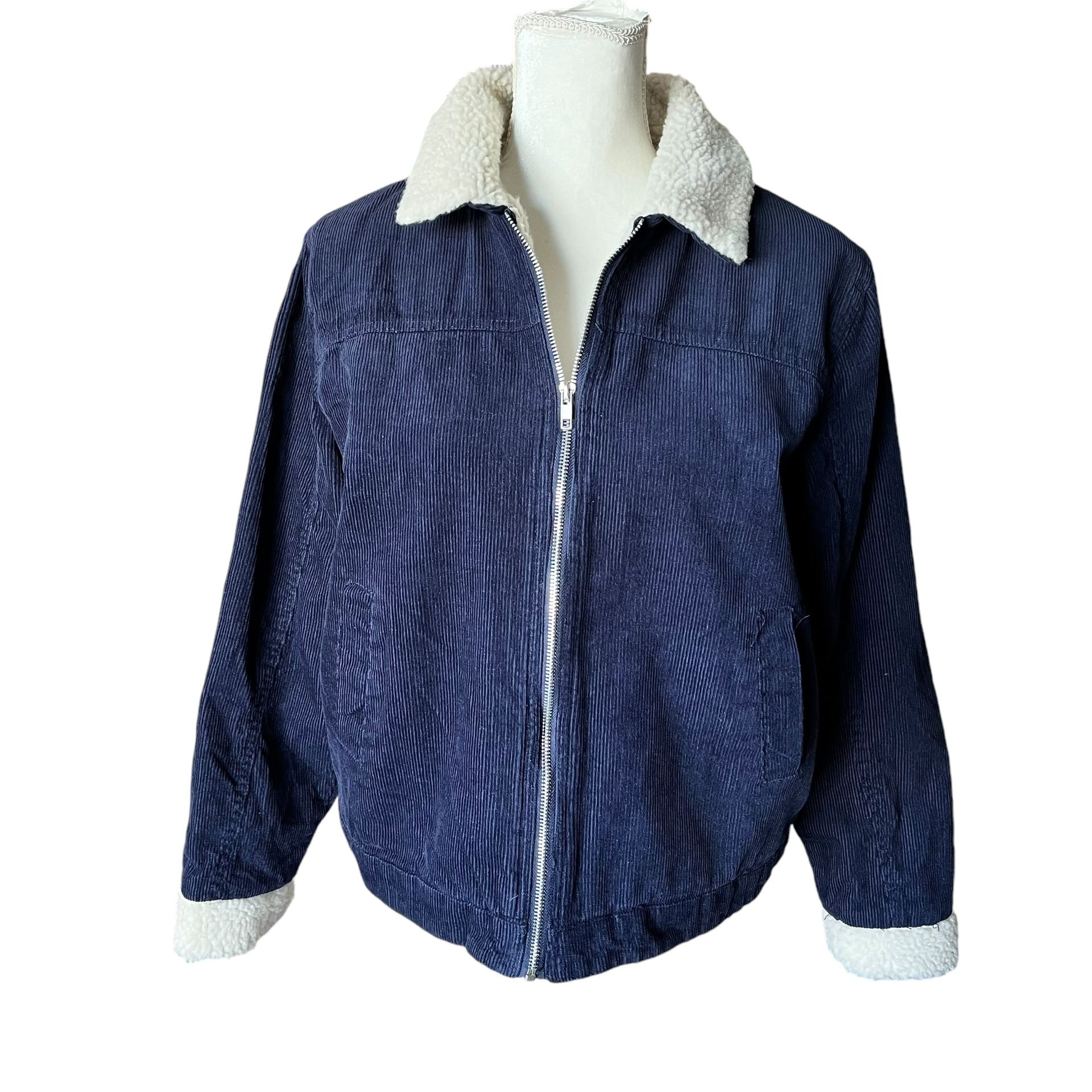 Style Me Corduroy Sherpa Y2K Jacket Coat Navy Blue Women’s Size L