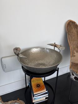 Hammered Metal Decorative Bowl with Bird Handles